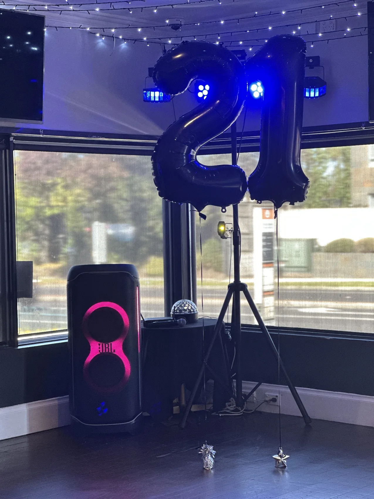 JBL speaker and party lighting at a 21st